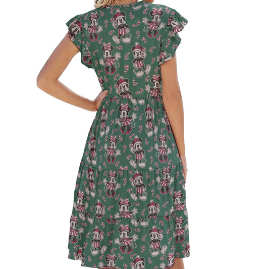Mouse and Bow Peppermint Pals - Women's Tiered Pocket Midi Dress