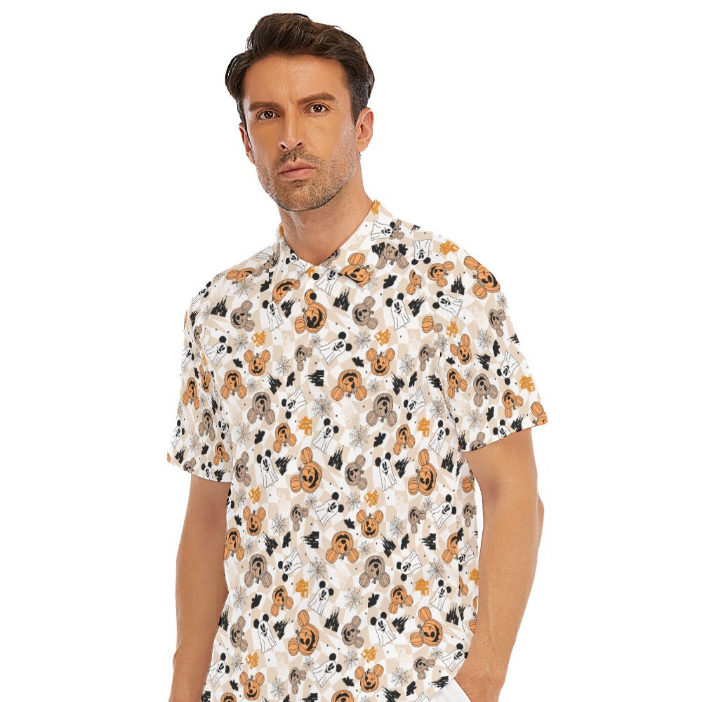 Checkered Halloween Ghosts & Pumpkins - Men's Polo Shirt