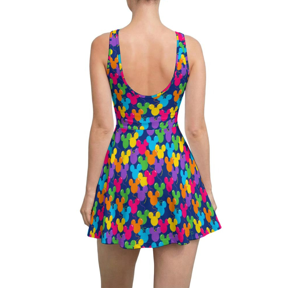 Bright Mouse Ear Balloons - Women’s Sleeveless Athletic Skater Dress with Built-In Shorts