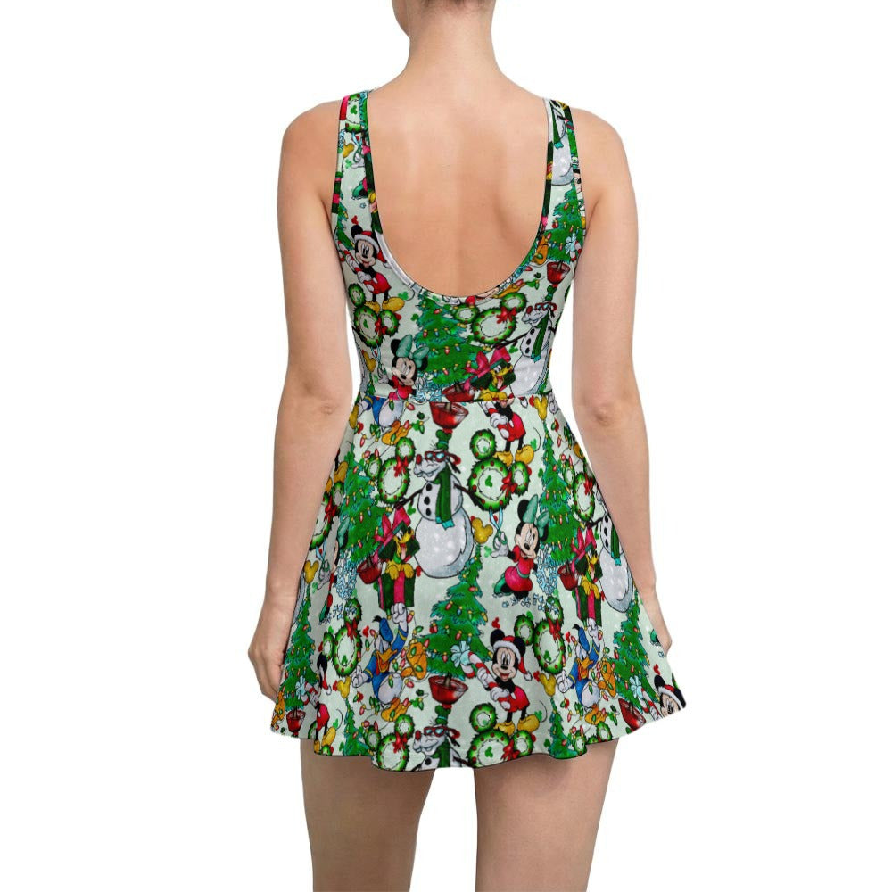 Mouse Friends Christmas Decorations - Women’s Sleeveless Athletic Skater Dress with Built-In Shorts