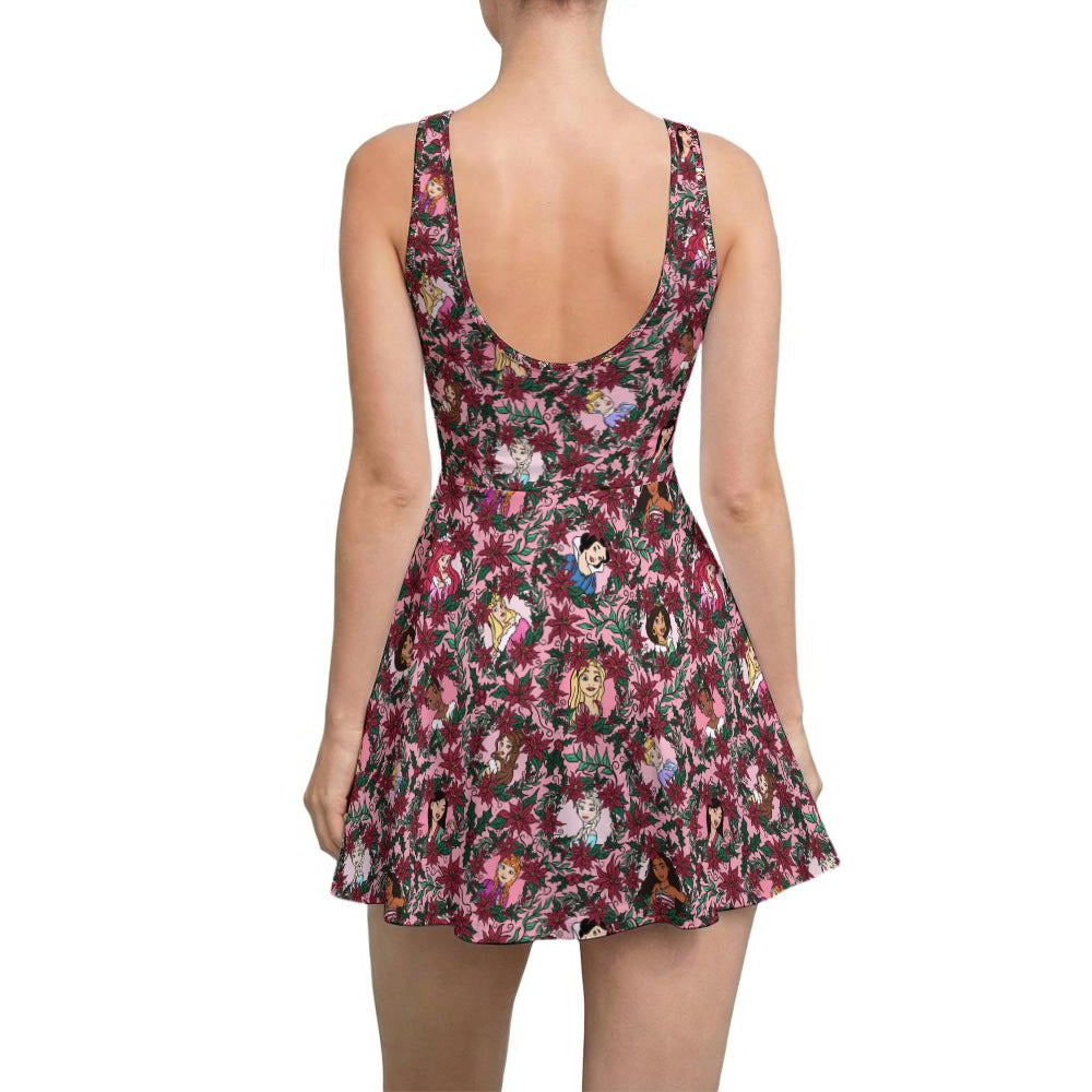 Poinsettia Princess Posse - Women’s Sleeveless Athletic Skater Dress with Built-In Shorts