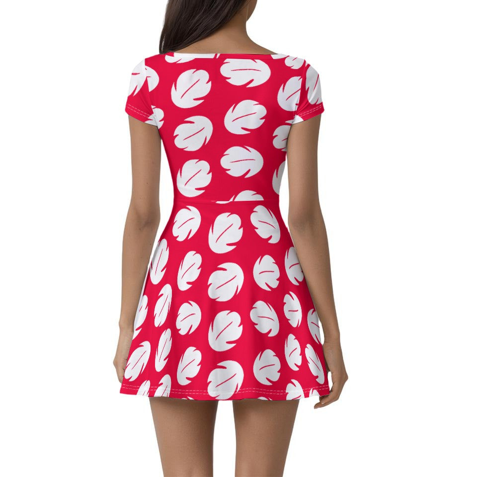 Island Leaf Print - Women’s Short Sleeve Athletic Skater Dress with Built-In Shorts