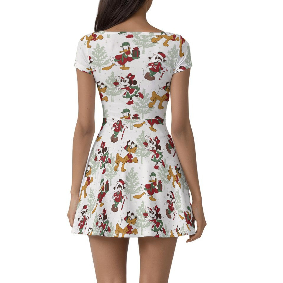 Classic Cartoon Crew Tinsel Trade - Women’s Short Sleeve Athletic Skater Dress with Built-In Shorts