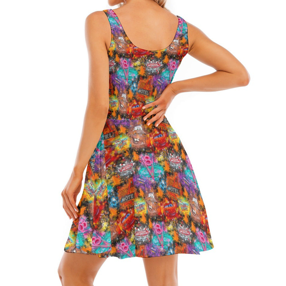 Watercolor Racing Adventure - Women's Sleeveless Pocket Skater Dress