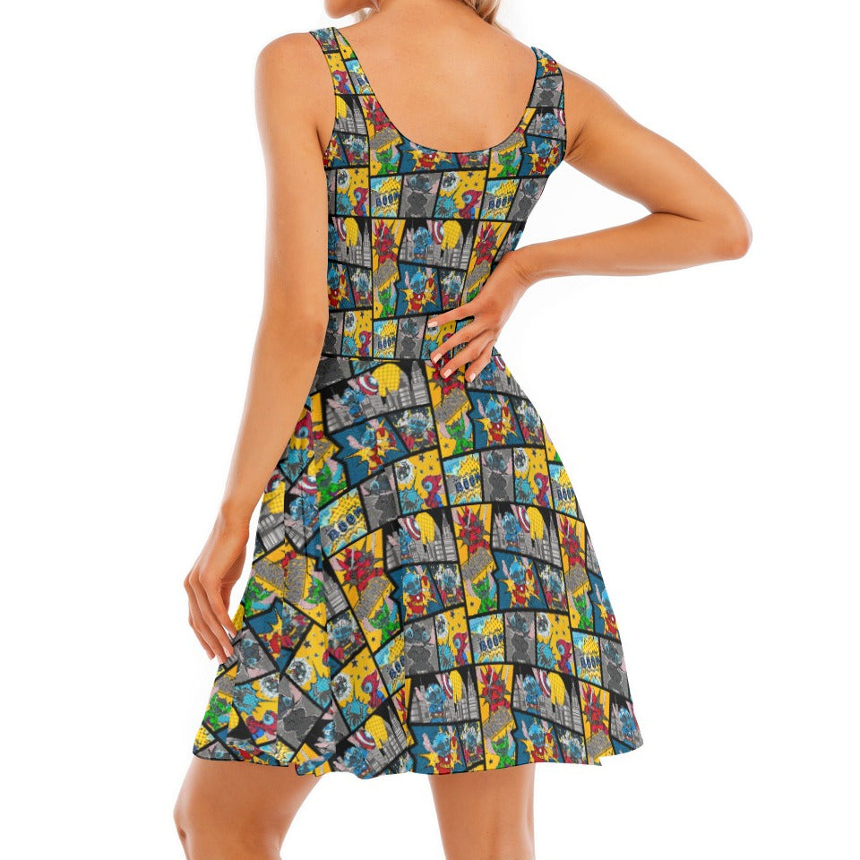 Superhero Stitch - Comic Action - Women's Sleeveless Pocket Skater Dress