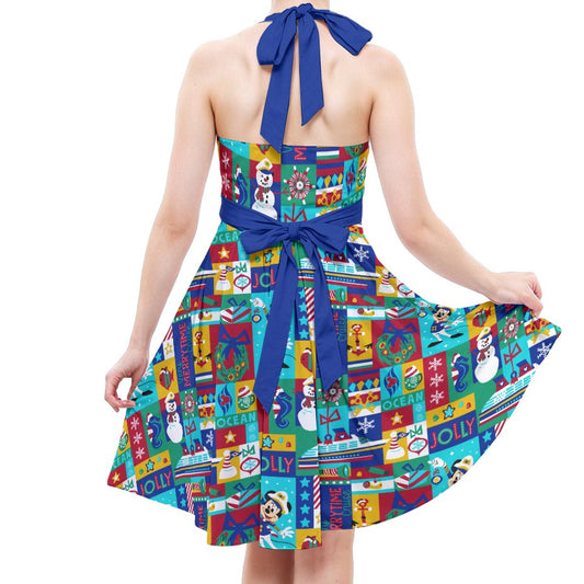 Sailor's Merry-at-Sea Patchwork - Women's Halter Vintage Pocket Dress