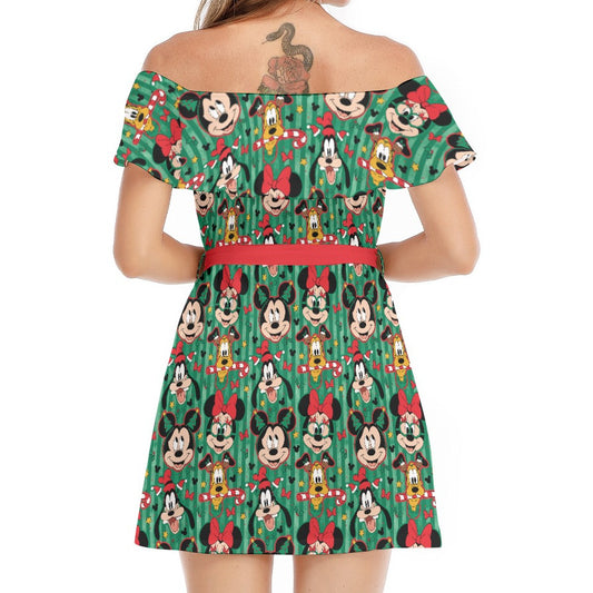 Mouse's Holly Jolly Parade - Women's Off-shoulder Ruffle Dress