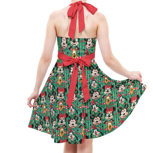 Mouse's Holly Jolly Parade - Women's Halter Vintage Pocket Dress