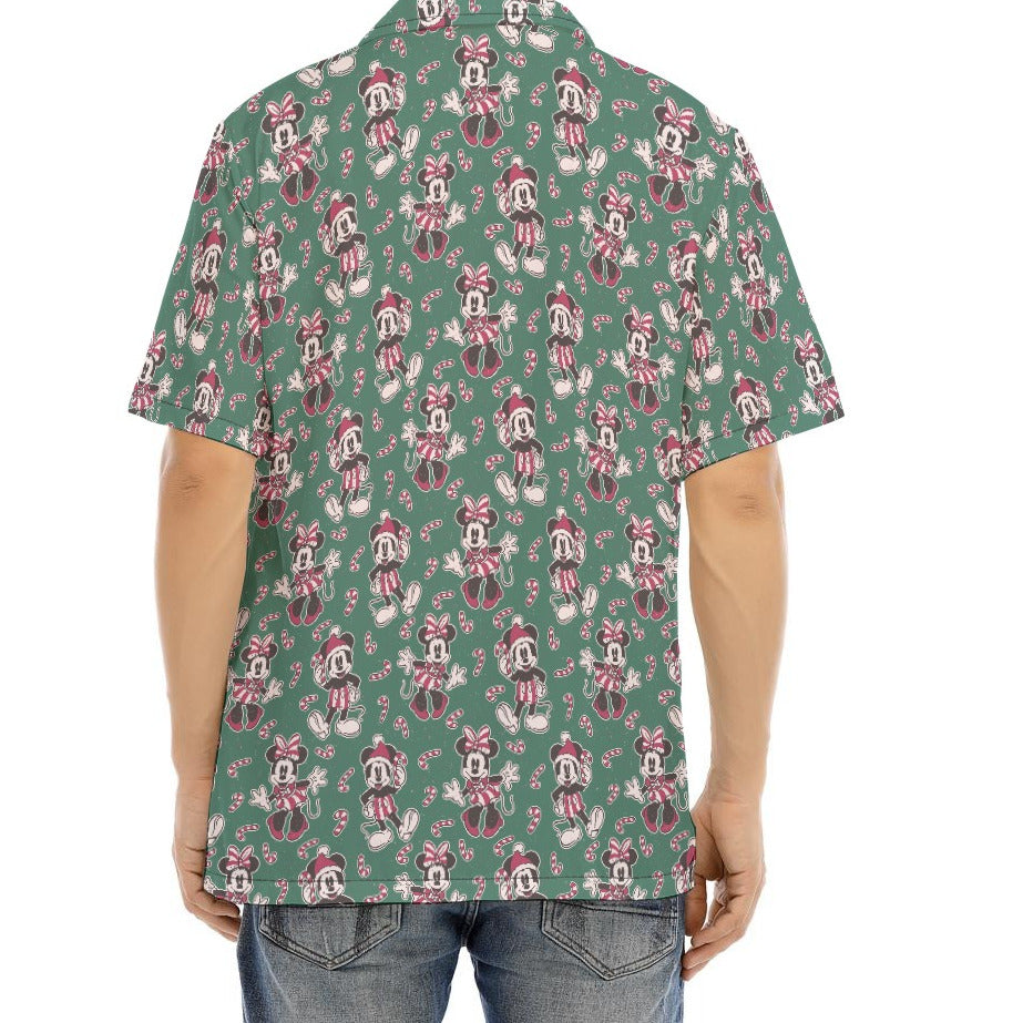 Mouse and Bow Peppermint Pals - Men's Hawaiian Button Up Shirt