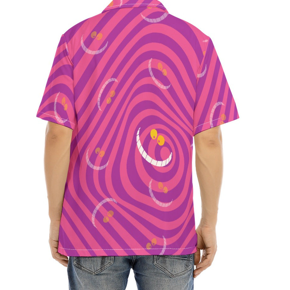 Whimsical Grinning Stripes - Men's Hawaiian Button Up Shirt