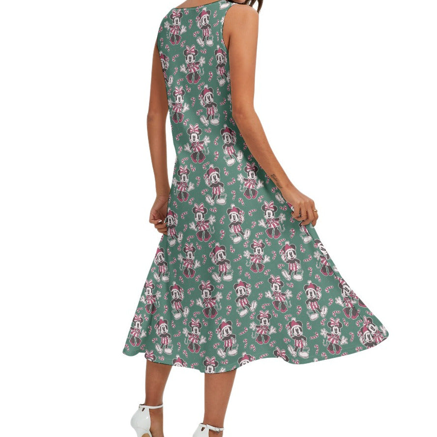 Mouse and Bow Peppermint Pals - Women’s Diagonal Pocket Midi Dress