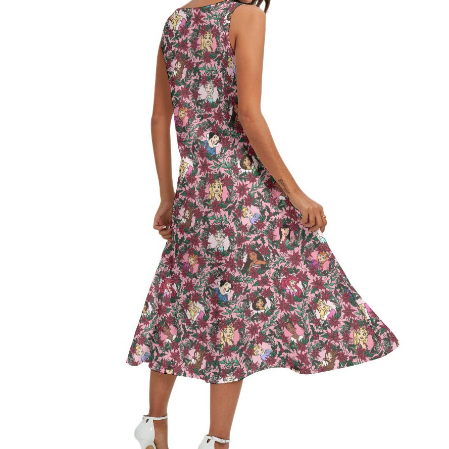 Poinsettia Princess Posse - Women’s Diagonal Pocket Midi Dress