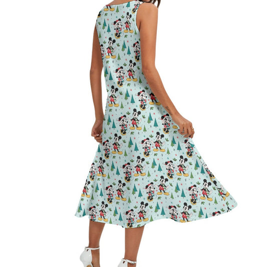 Mouse Friends Evergreen Stroll - Women’s Diagonal Pocket Midi Dress