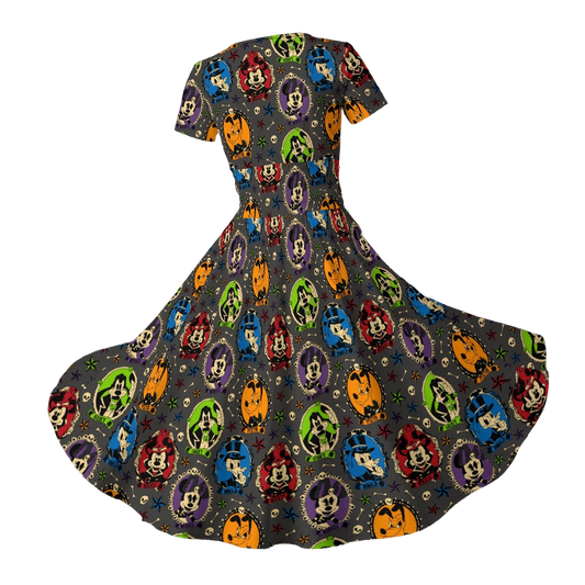 Gothic Halloween Cameos - Women's V-Neck Ruched Midi Dress