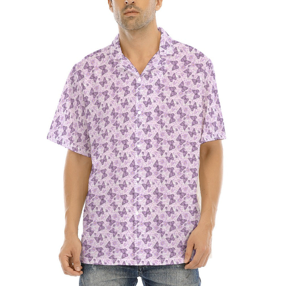 Lavender Butterflies - Men's Hawaiian Button Up Shirt
