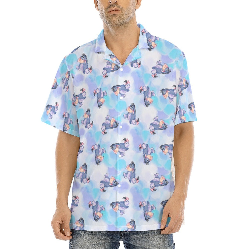 Watercolor Gentle Donkey - Men's Hawaiian Button Up Shirt