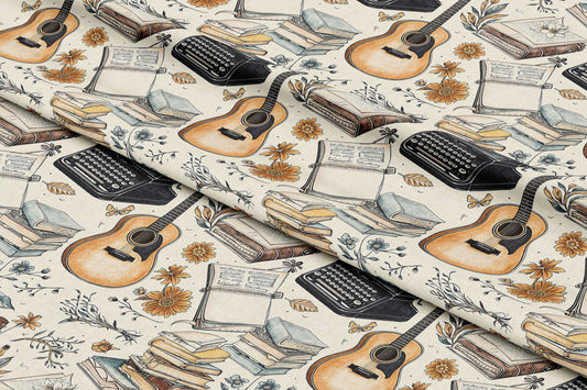 Vintage Guitars & Typewriters - Digital Seamless Pattern