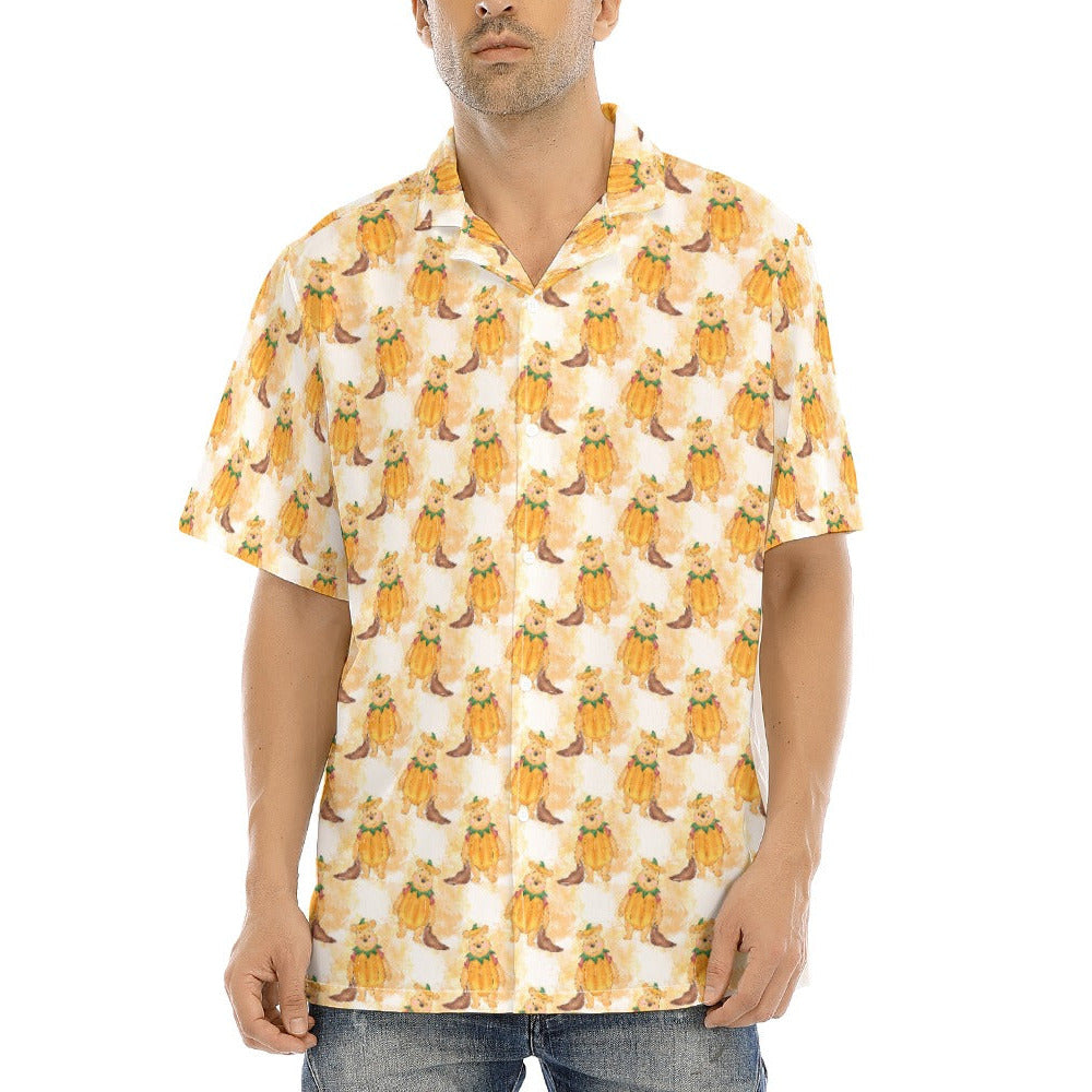 Pumpkin Bear Mischief - Men's Hawaiian Button Up Shirt