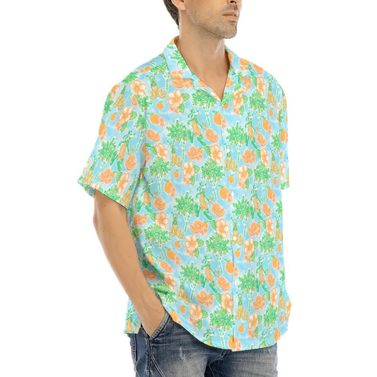 Neon Tangerine Island Pals - Men's Hawaiian Button Up Shirt