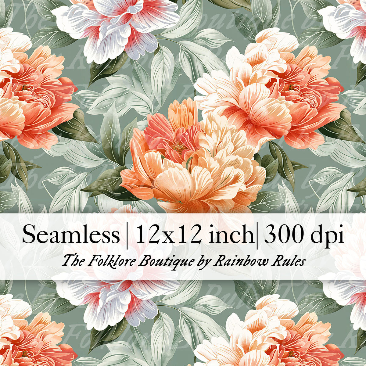 Vintage Peonies on Blue - Digital Seamless Pattern