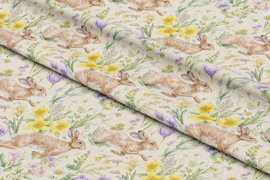 Spring Rabbits and Wildflowers - Digital Seamless Pattern