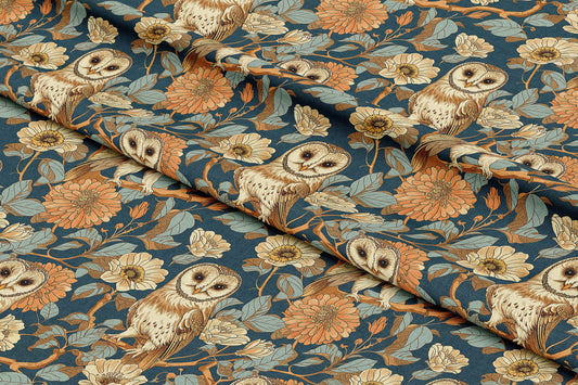 Owls and Florals on Blue - Digital Seamless Pattern