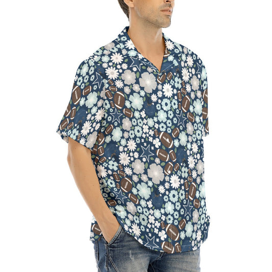 Blue Star Blooms - Men's Hawaiian Button Up Shirt