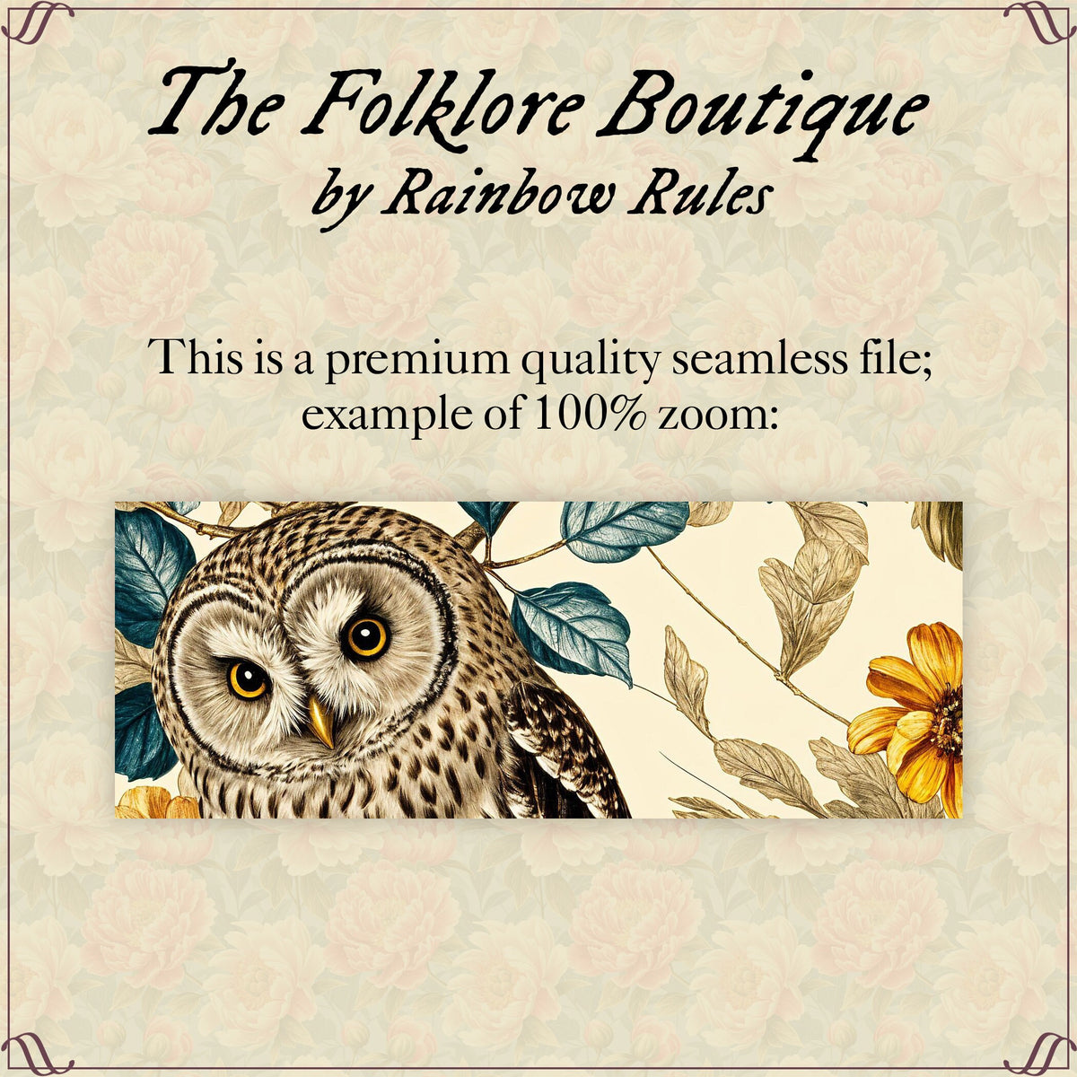 Vintage Floral Owls - Digital Seamless Pattern