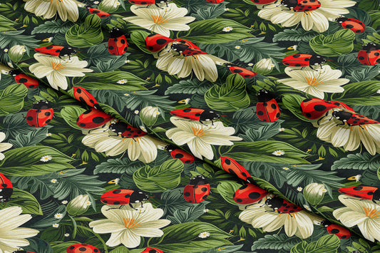 Vintage Ladybugs on Green - Digital Seamless Pattern