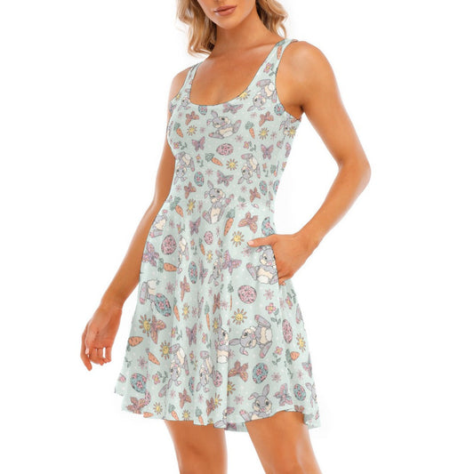 Springtime Bunny Cheer - Women's Sleeveless Pocket Skater Dress