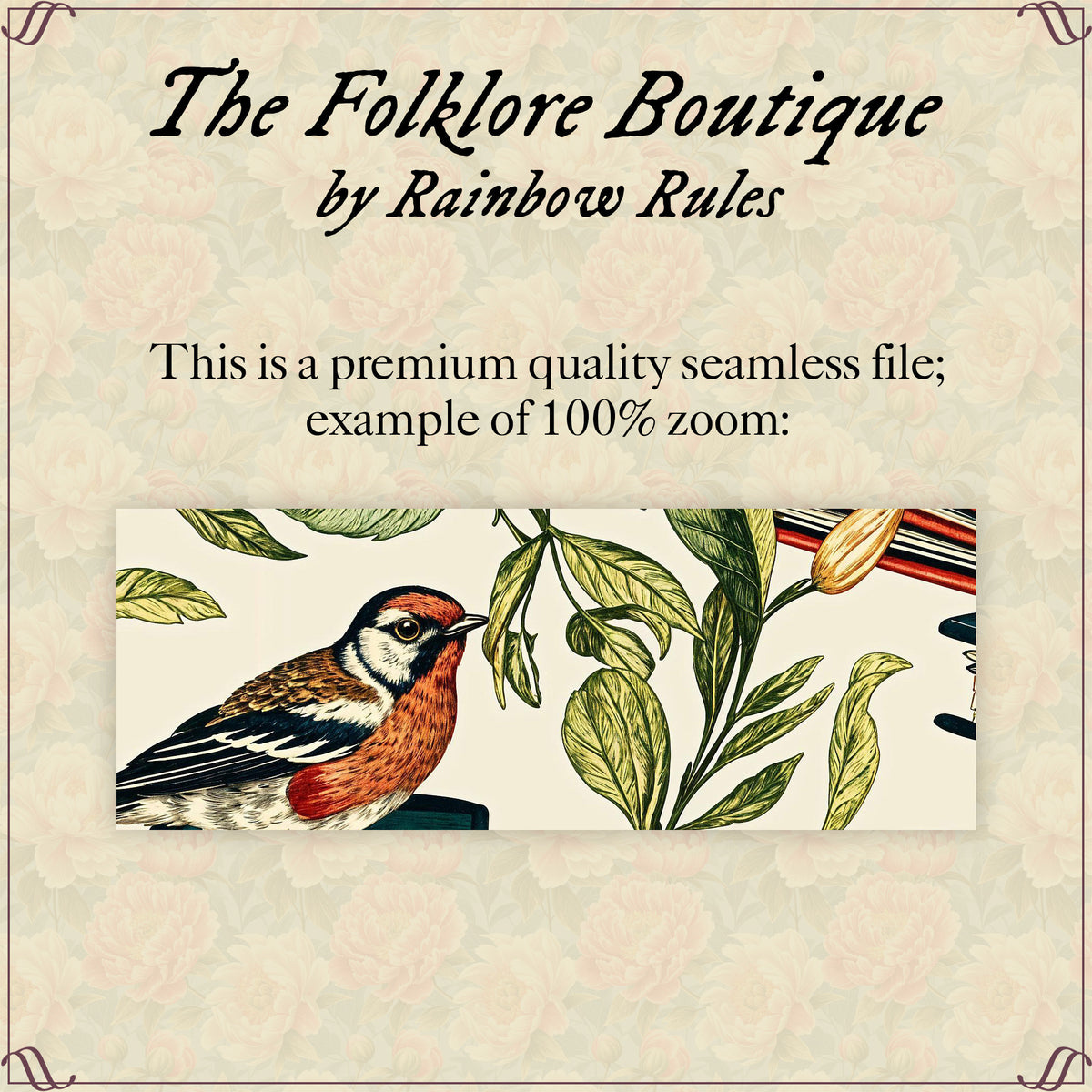 Vintage Books, Florals, & Birds - Digital Seamless Pattern