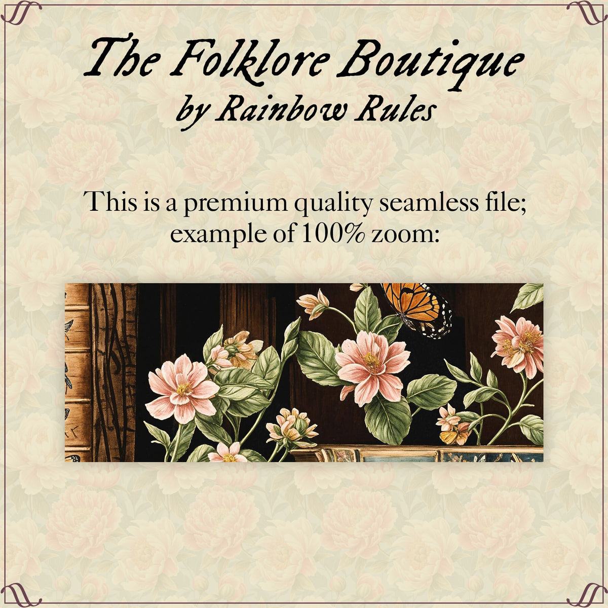 Vintage Books & Butterflies - Digital Seamless Pattern
