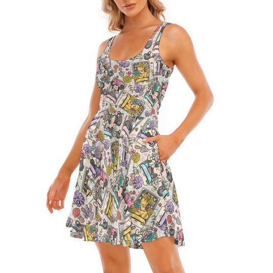 Garden Helpers Seed Packets - Women's Sleeveless Pocket Skater Dress