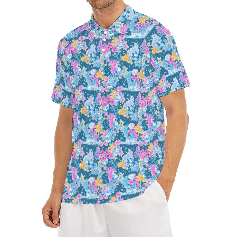 Bright Tropical Whimsy - Vintage Steamboat Captain - Men's Polo Shirt