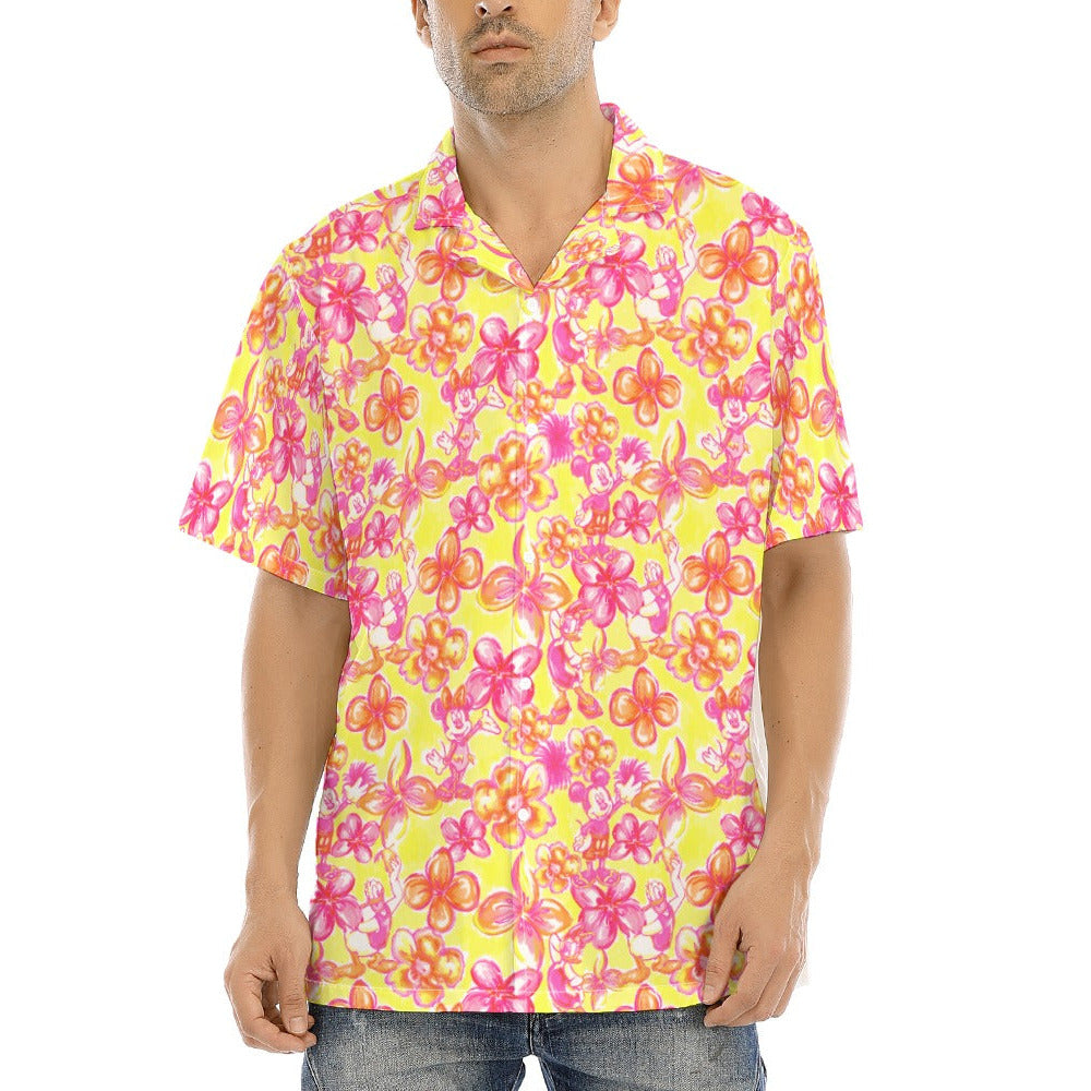 Neon Tropical Floral Friends - Men's Hawaiian Button Up Shirt