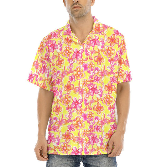 Neon Tropical Floral Friends - Men's Hawaiian Button Up Shirt