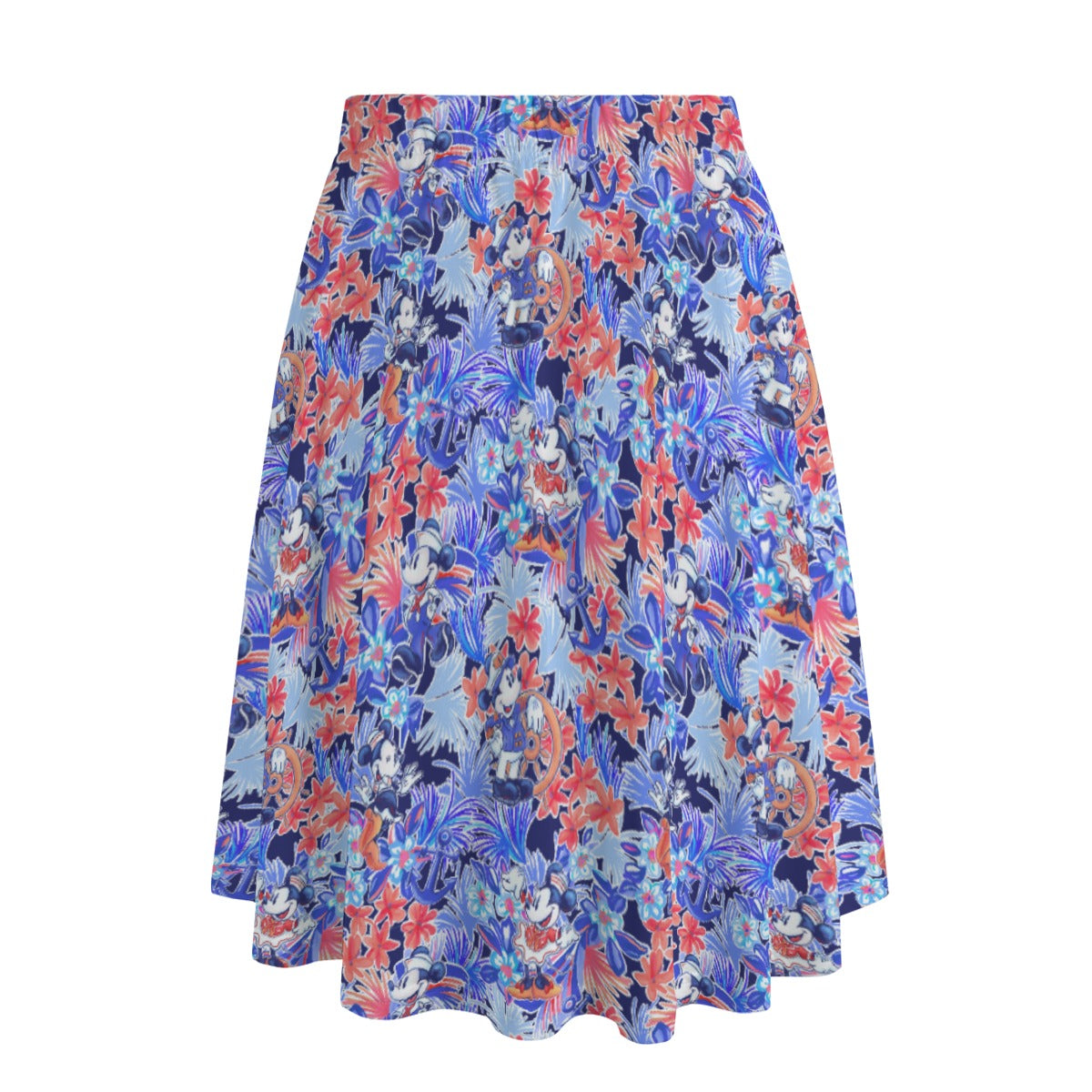 Navy Blooms Cruise - Women's Pocket Midi Skirt