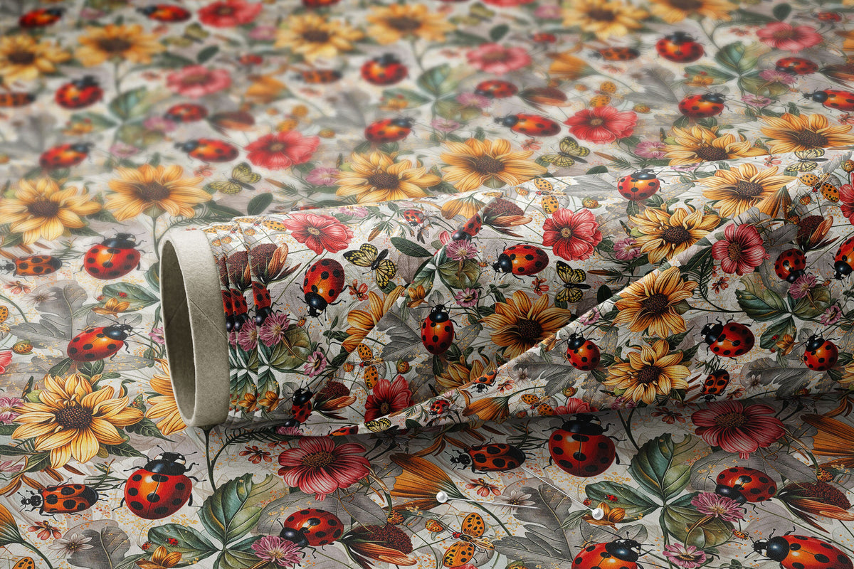 Vintage Ladybird Florals on Grey - Digital Seamless Pattern