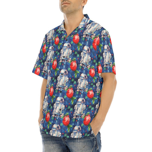 Little Blue Christmas Droid - Men's Hawaiian Button Up Shirt