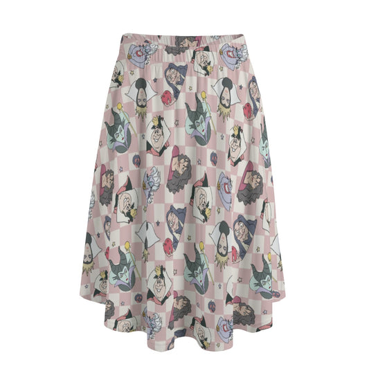Pink Checkerboard Villains - Women's Pocket Midi Skirt