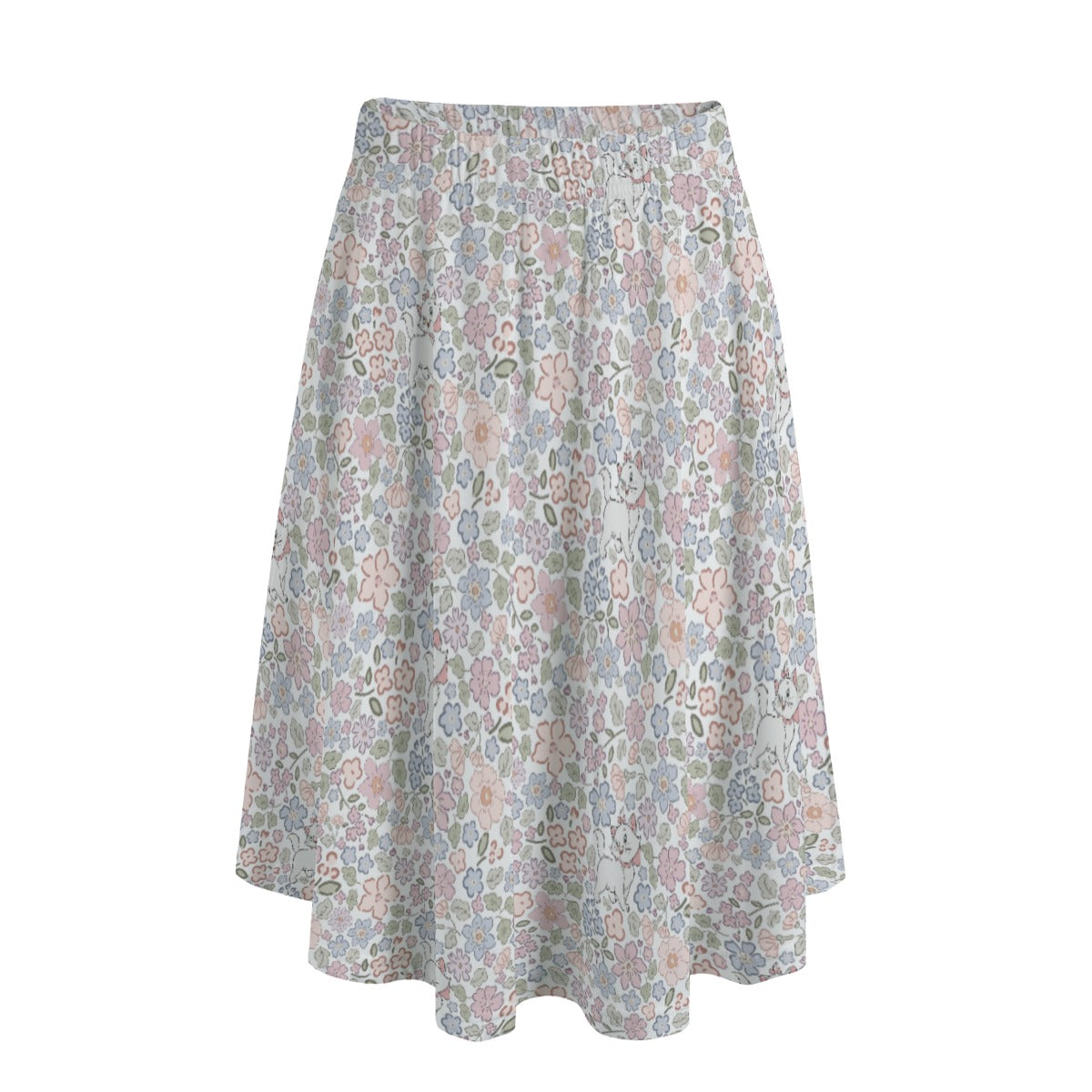 Springtime Kitten Garden Elegance - Women's Pocket Midi Skirt