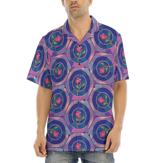 Enchanted Rose Stained Glass - Men's Hawaiian Button Up Shirt