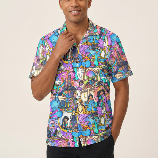 Magic Carpet Storybook Scenes - Men's Hawaiian Button Up Shirt