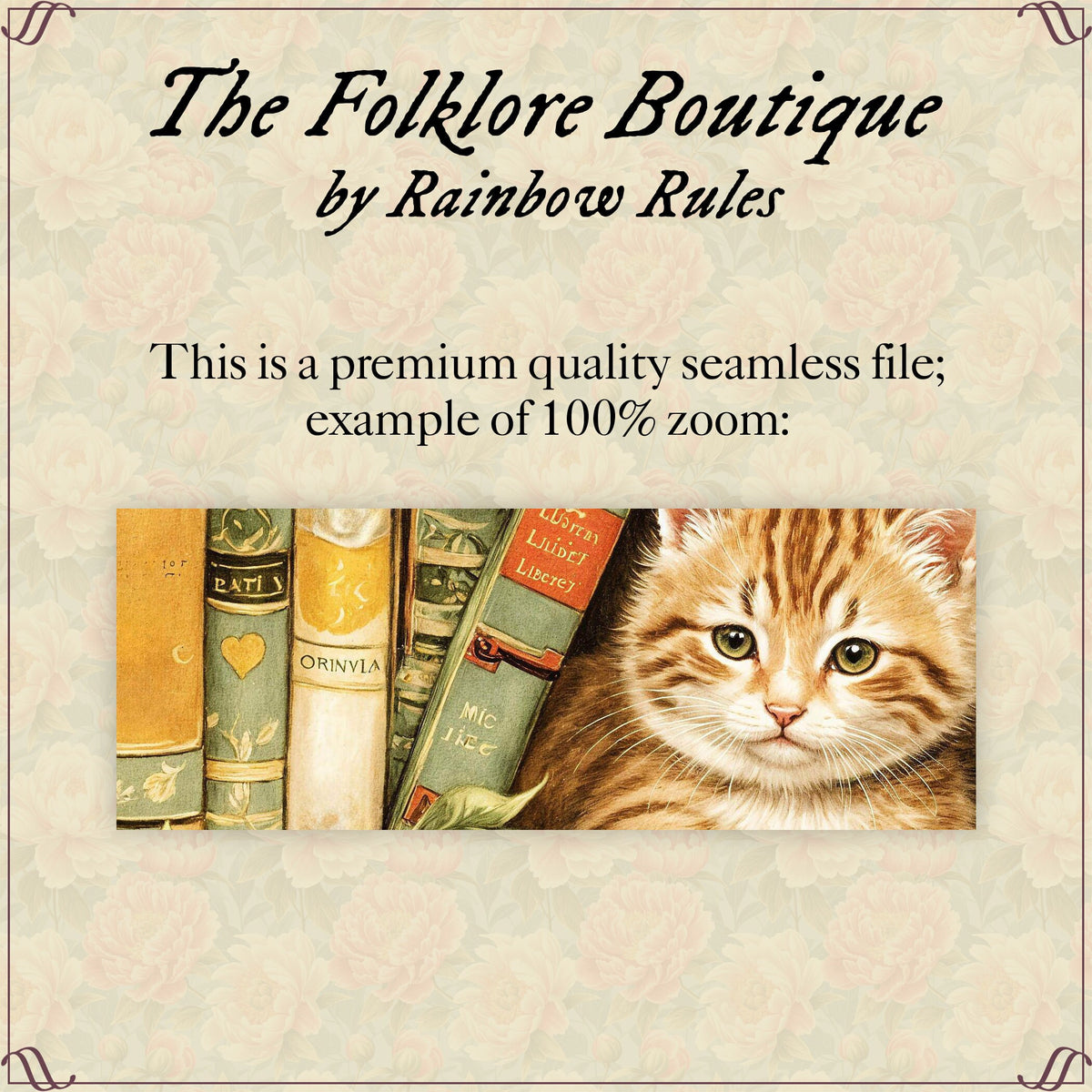 Antique Book Cats - Digital Seamless Pattern