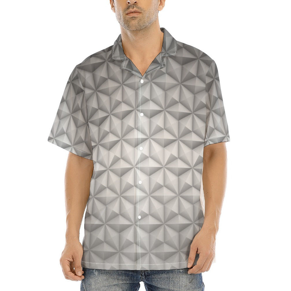 Geometric Silver Sphere - Men's Hawaiian Button Up Shirt