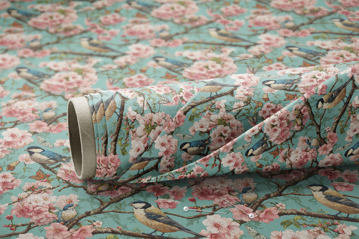 Spring Birds and Blossom Branches - Digital Seamless Pattern
