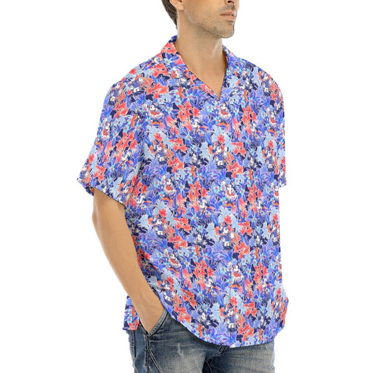 Navy Blooms Cruise - Men's Hawaiian Button Up Shirt