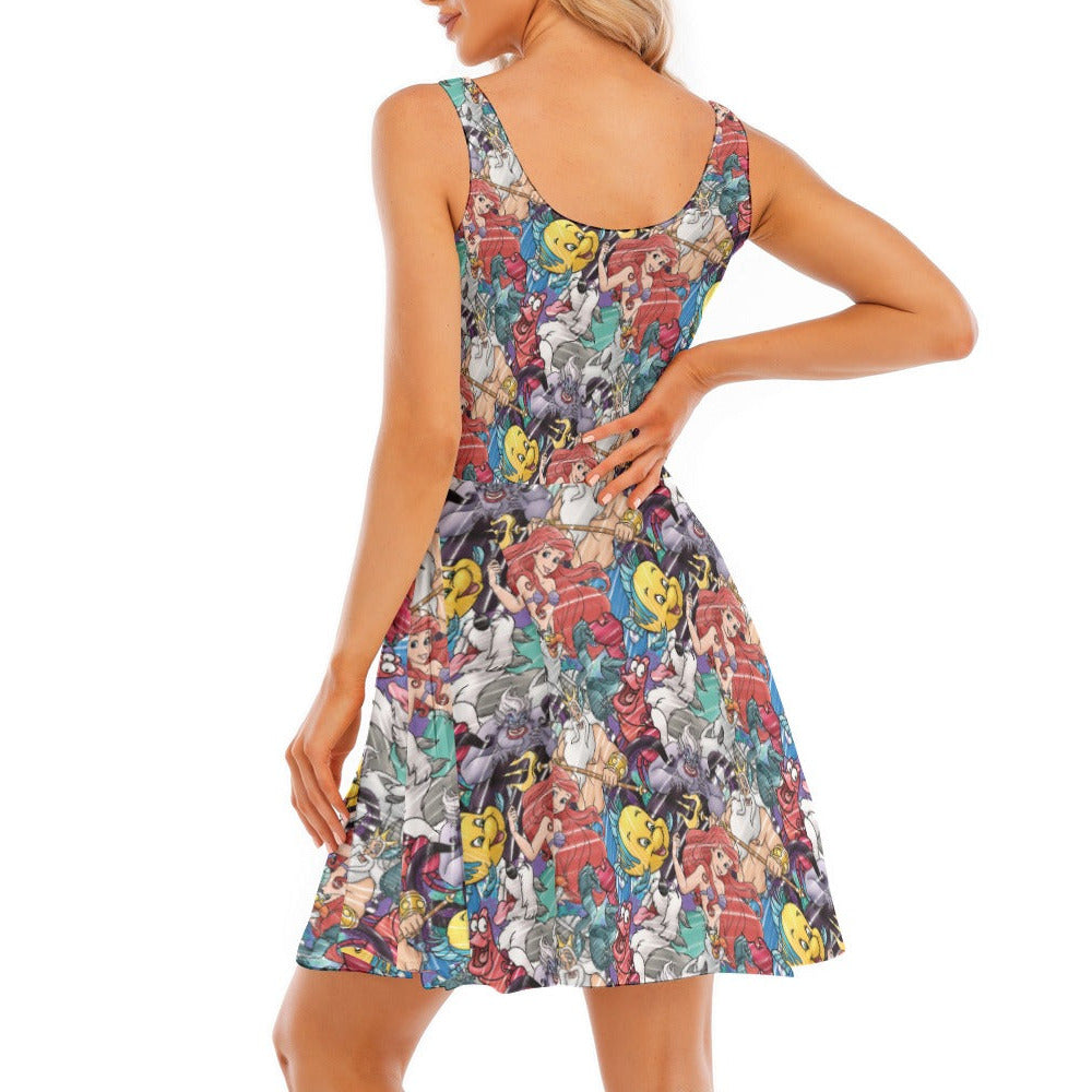 Undersea Crew Sketch - Women's Sleeveless Pocket Skater Dress