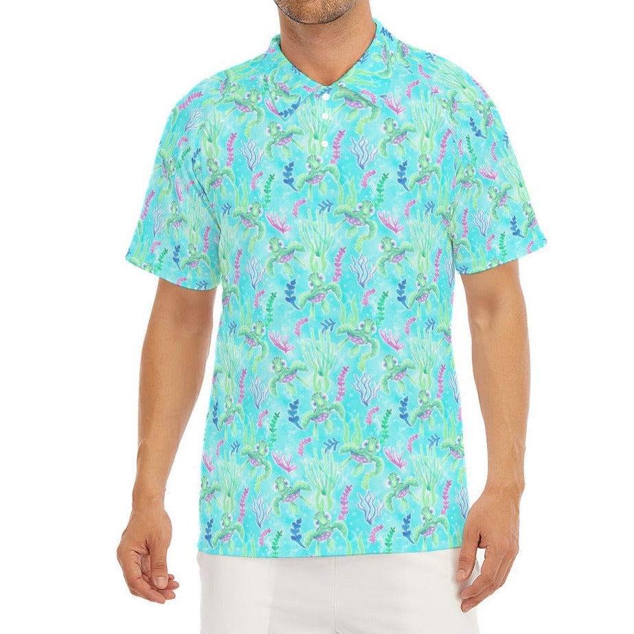 Neon Floral Baby Turtle - Men's Polo Shirt