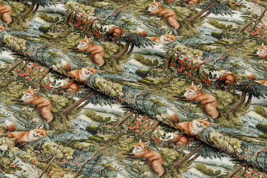 Woodland Landscape Foxes - Digital Seamless Pattern